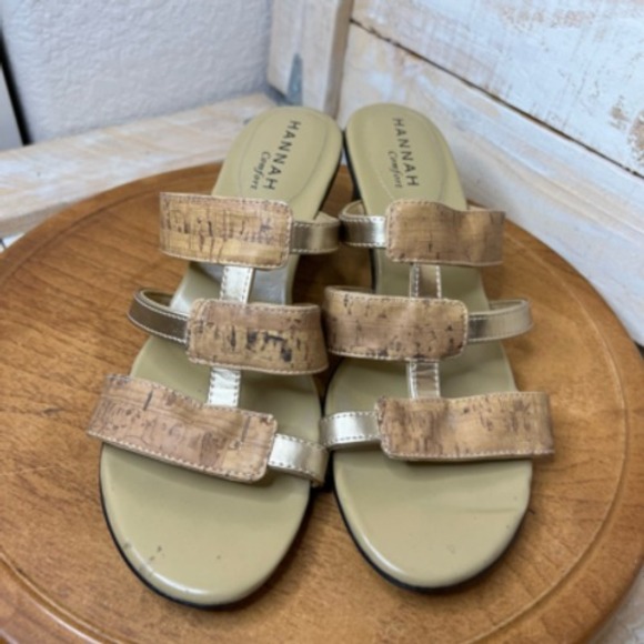 Hannah Womens Ridge Slide Sandals Block Heels Shoes Brown Slip On‎ Cut Out 10 M - Picture 5 of 12